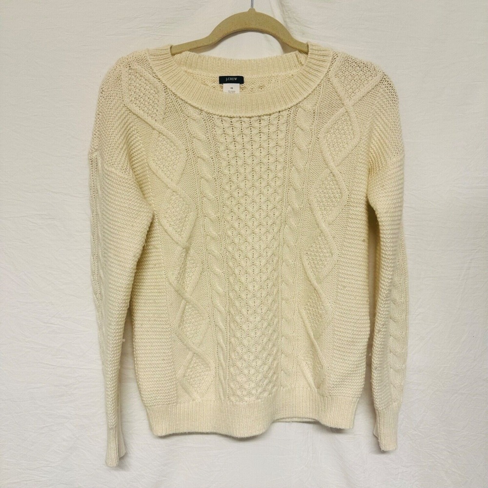 J. Crew Pullover Knit Sweater Wool Mohair White/Beige XS Warm Fisherman‎ Core